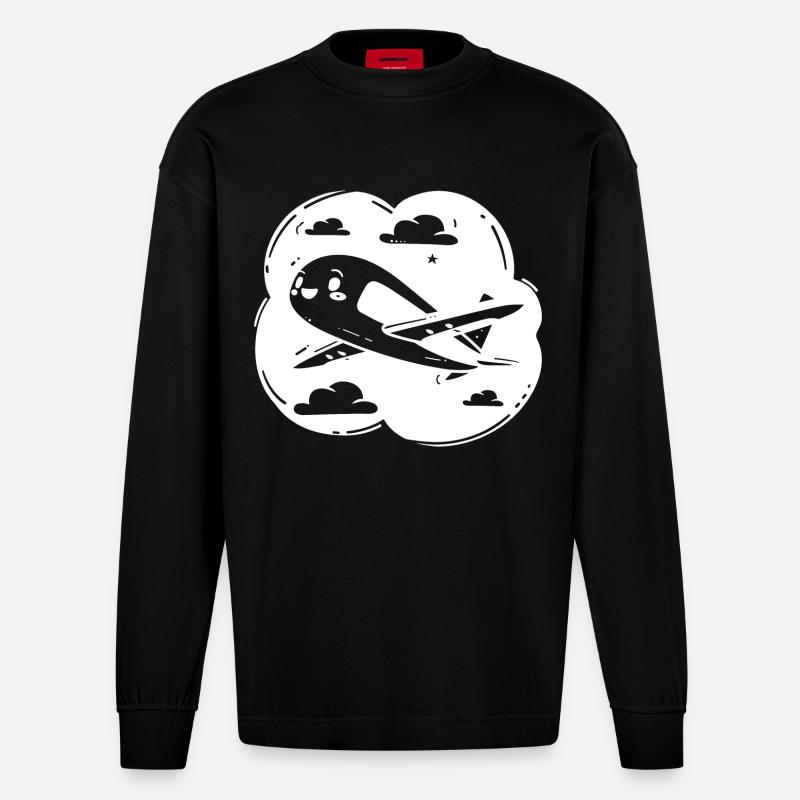 Propellerflugzeug Zeichnung - Heavyweight Oversized Organic Langarmshirt Made in EU - SOLID BLACK