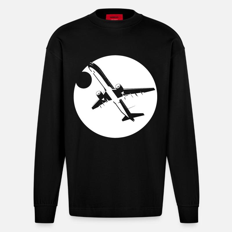 Flieger Zeichnung - Heavyweight Oversized Organic Langarmshirt Made in EU - SOLID BLACK