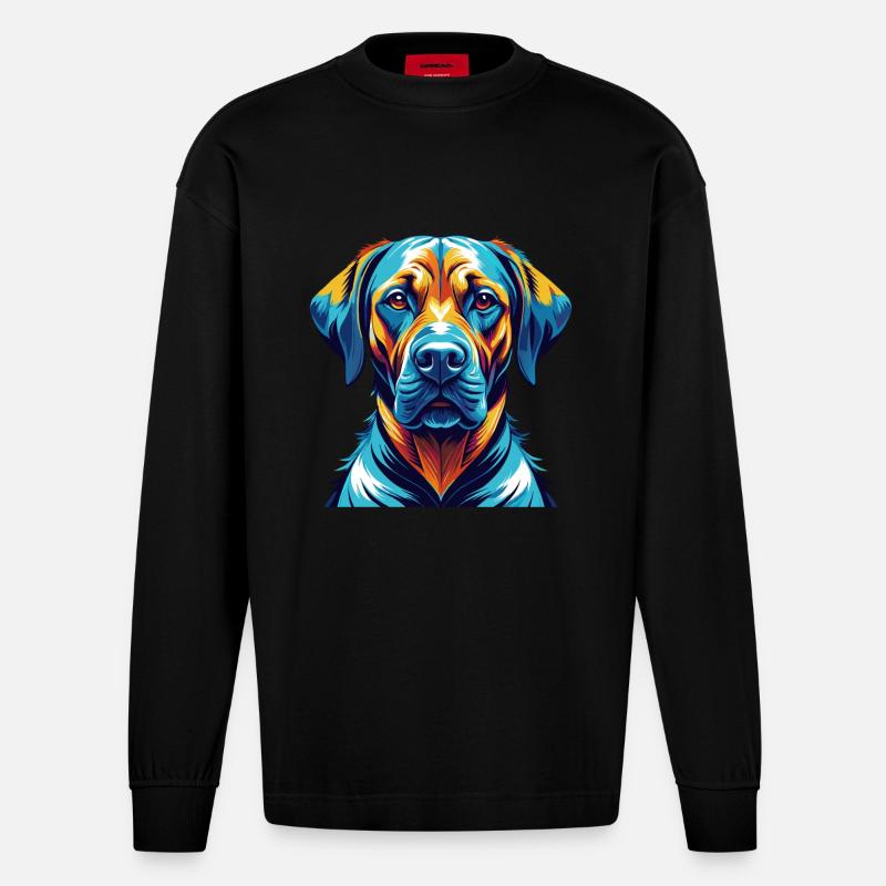 Rhodesian Ridgeback Hunderasse Karikatur Kawaii - Heavyweight Oversized Organic Langarmshirt Made in EU - SOLID BLACK