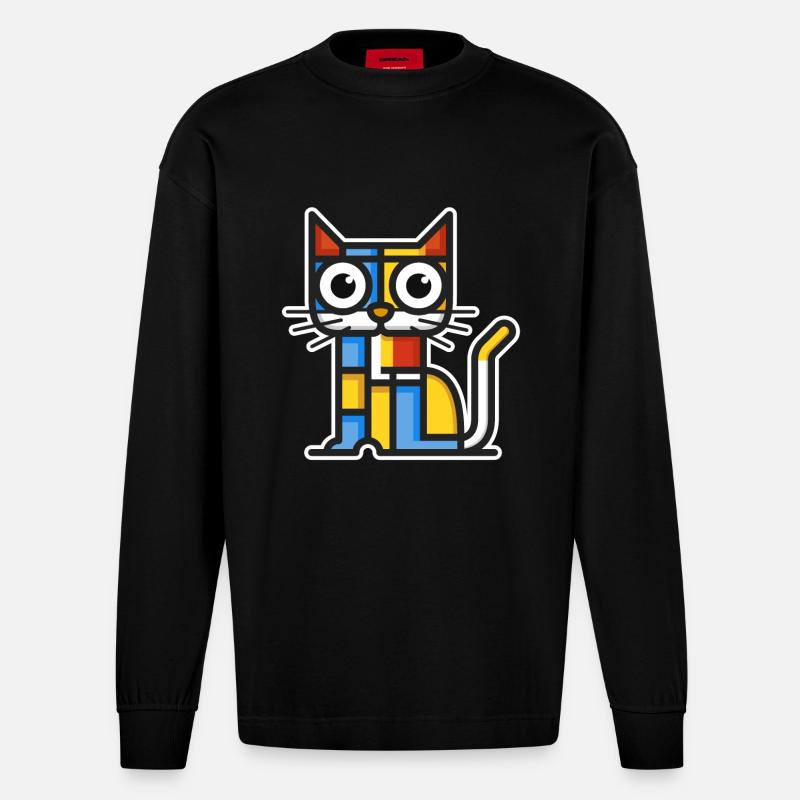 Bunte Illustration einer kubistischen Katze. - Heavyweight Oversized Organic Langarmshirt Made in EU - SOLID BLACK