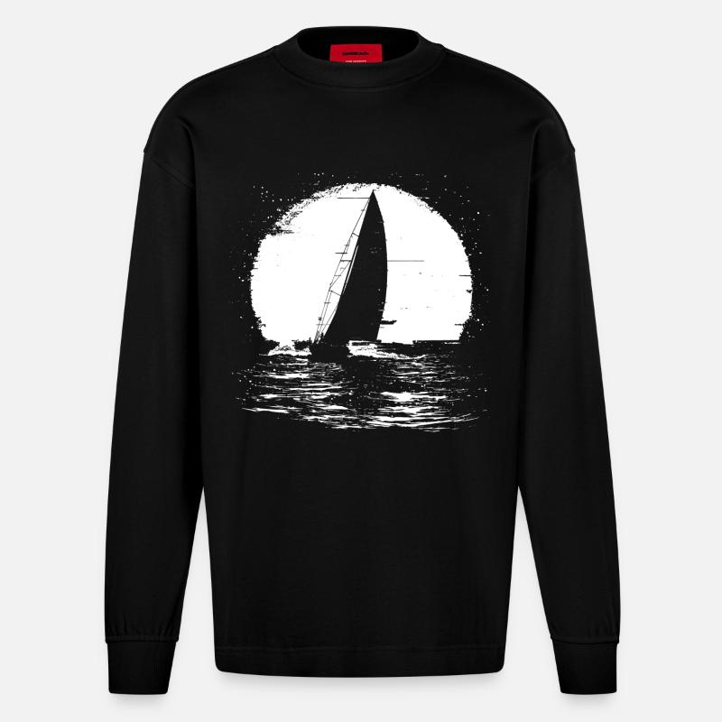 Segelboot - Heavyweight Oversized Organic Langarmshirt Made in EU - SOLID BLACK