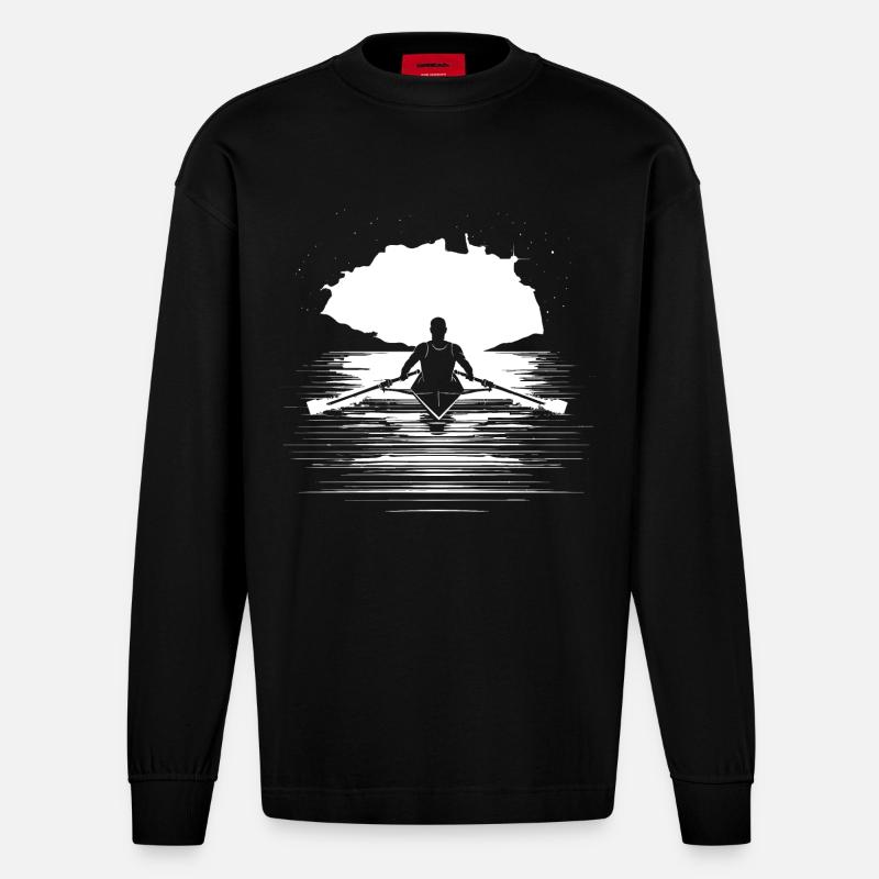 Ruderer Zeichnung - Heavyweight Oversized Organic Langarmshirt Made in EU - SOLID BLACK