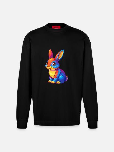 kanin, farverig, kawaii, tegneseriefigur Clipart - Heavyweight oversized organic langærmet T-shirt made in EU - SOLID BLACK