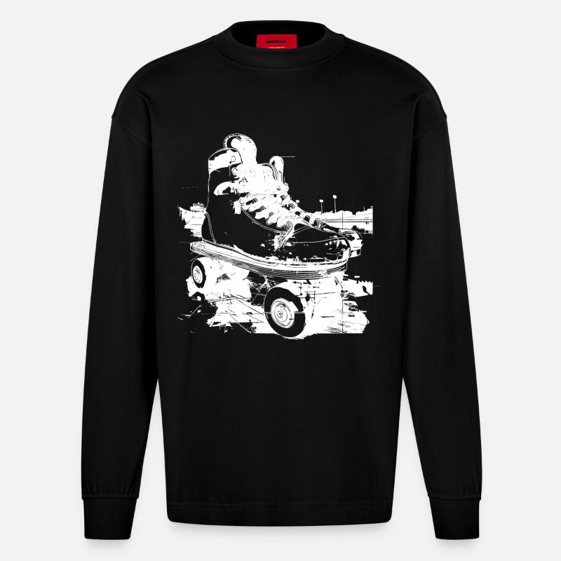 Rollerskates Grafik - Heavyweight Oversized Organic Langarmshirt Made in EU - SOLID BLACK
