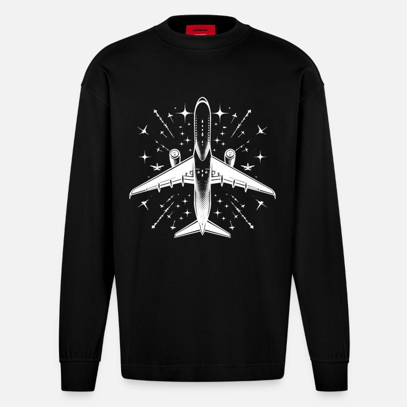 Flugzeug - Heavyweight Oversized Organic Langarmshirt Made in EU - SOLID BLACK