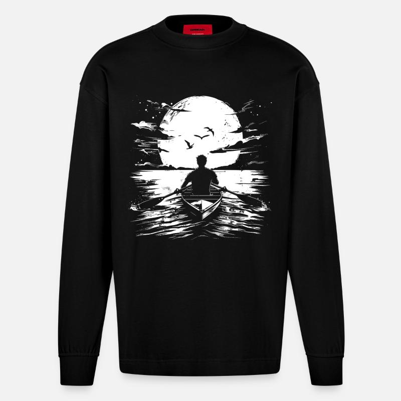 Ruderer Zeichnung - Heavyweight Oversized Organic Langarmshirt Made in EU - SOLID BLACK