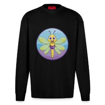 Dragonfly Cute Kawaii Cartoon Clipart Animal Pet - Heavyweight Oversized Organic Longsleeve Shirt Made in EU - SOLID BLACK - Front
