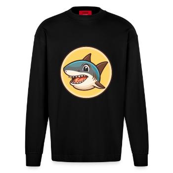 Hai Kawaii Cartoon Figur Tier Haustier Gesicht - Heavyweight Oversized Organic Langarmshirt Made in EU - SOLID BLACK - Vorne