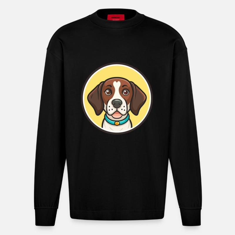 Ariege Pointer Hunderasse Cartoon Kawaii Clipart - Heavyweight Oversized Organic Langarmshirt Made in EU - SOLID BLACK