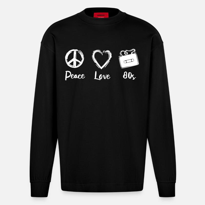 Frieden Liebe 80er Jahre - Heavyweight Oversized Organic Langarmshirt Made in EU - SOLID BLACK