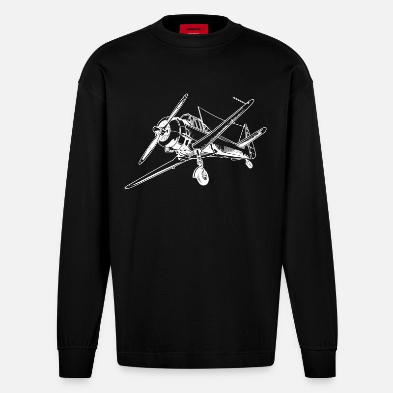 Propeller Flugzeug Zeichnung - Heavyweight Oversized Organic Langarmshirt Made in EU - SOLID BLACK
