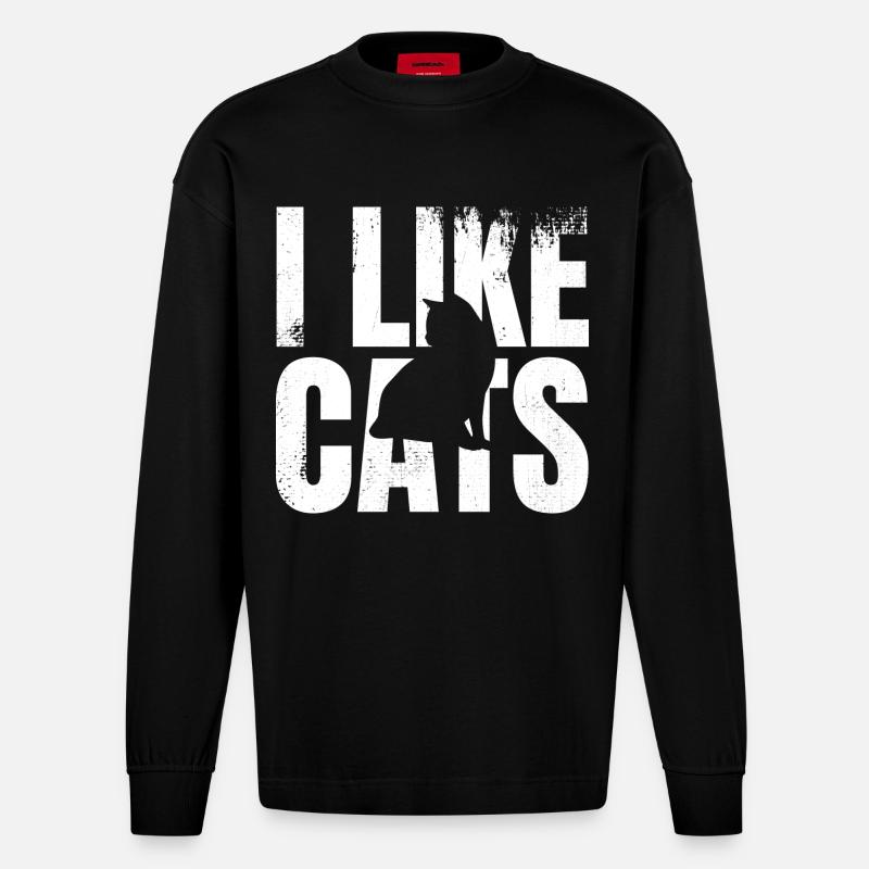 Ich mag Katzen - Heavyweight Oversized Organic Langarmshirt Made in EU - SOLID BLACK