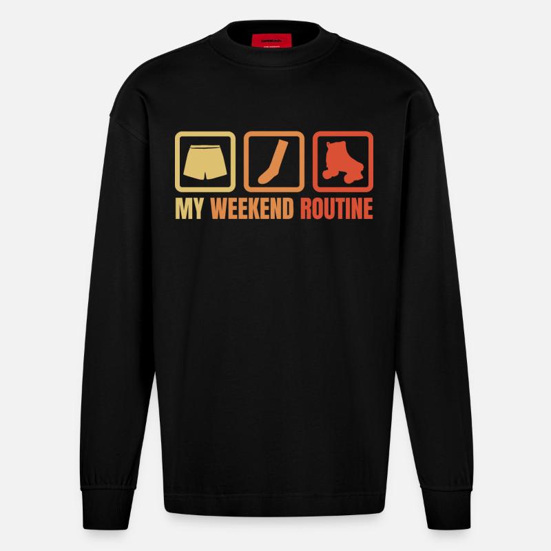 Wochenende mit Rollschuhen - Heavyweight Oversized Organic Langarmshirt Made in EU - SOLID BLACK