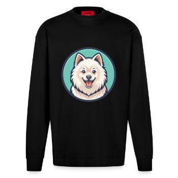 Spitz japonais chien race dessin animé Kawaii Clipart - Manches longues bio épais oversize fabriqué en UE - SOLID BLACK - Devant