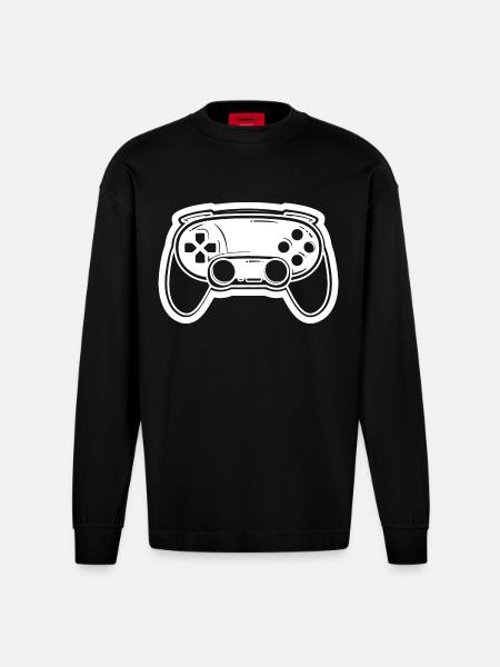 Video Game Controller Drawing - Heavyweight Oversized Organic Longsleeve Shirt Made in EU - SOLID BLACK