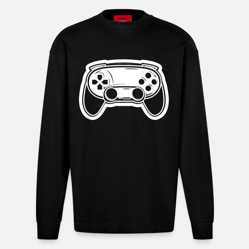 Video Game Controller Drawing - Heavyweight Oversized Organic Longsleeve Shirt Made in EU - SOLID BLACK