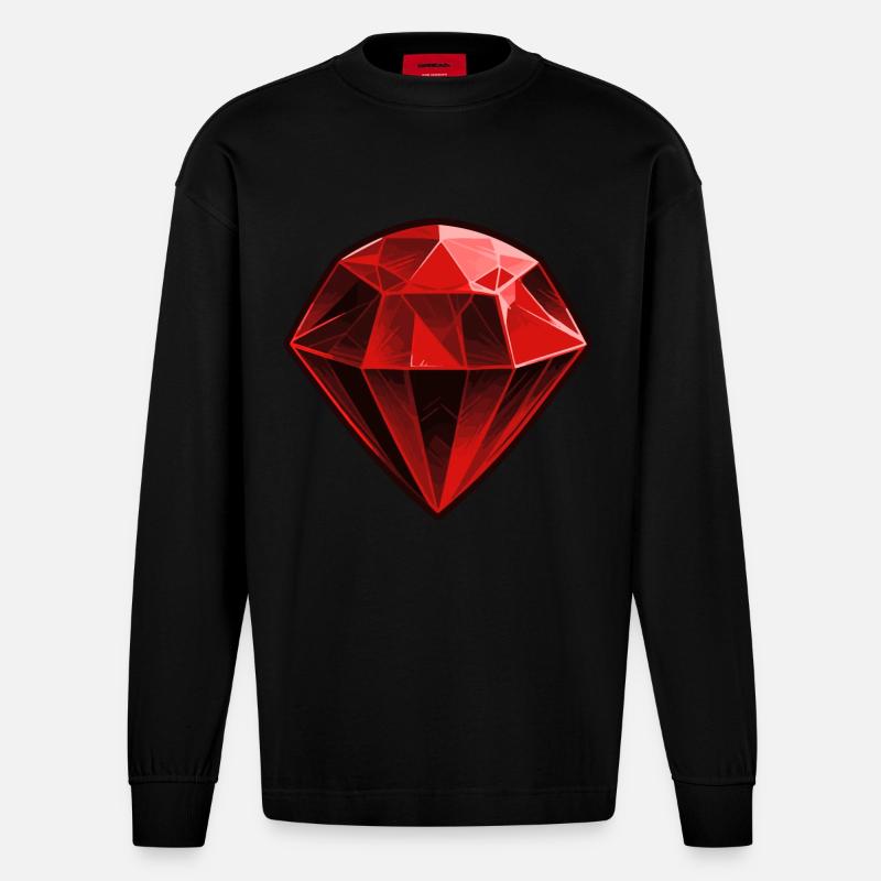 Precious Red Ruby Gemstone - Heavyweight Oversized Organic Longsleeve Shirt Made in EU - SOLID BLACK