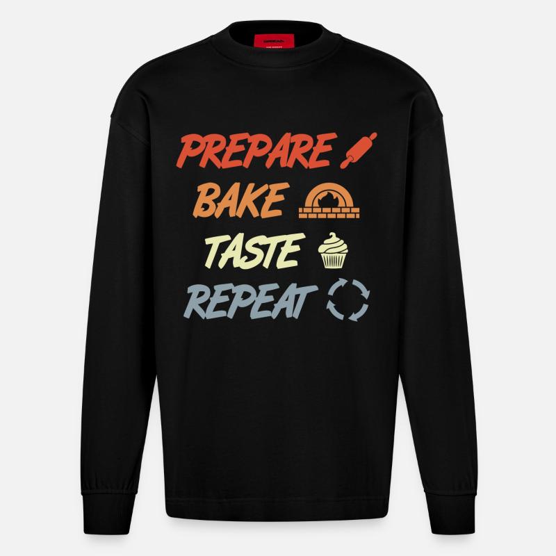 Préparer Cuire Goûter Répéter - Manches longues bio épais oversize fabriqué en UE - SOLID BLACK