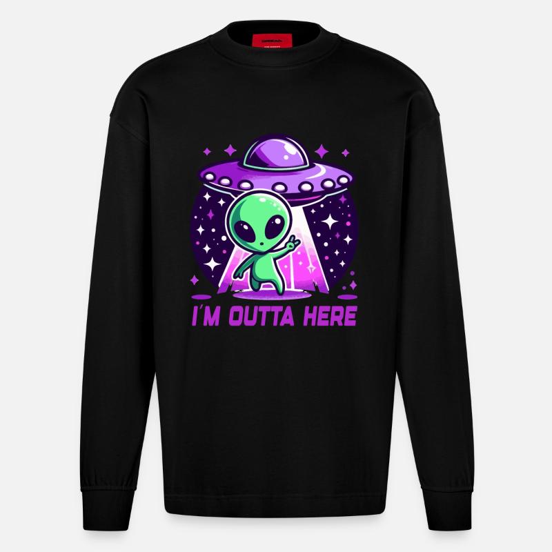 Alien I'm Outta Here Außerirdische - Heavyweight Oversized Organic Langarmshirt Made in EU - SOLID BLACK