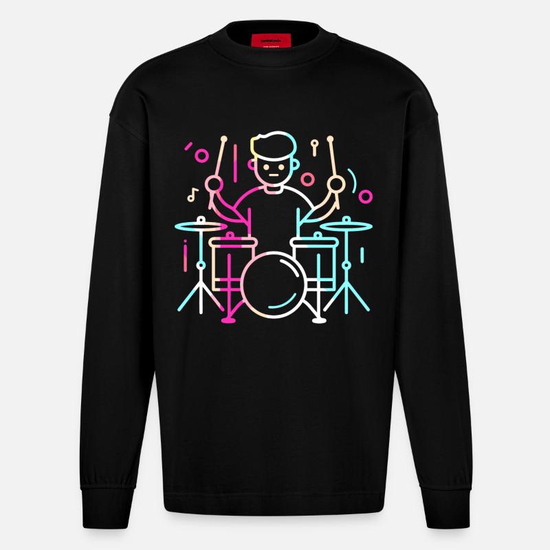 Drummer Boy Dessin - Manches longues bio épais oversize fabriqué en UE - SOLID BLACK