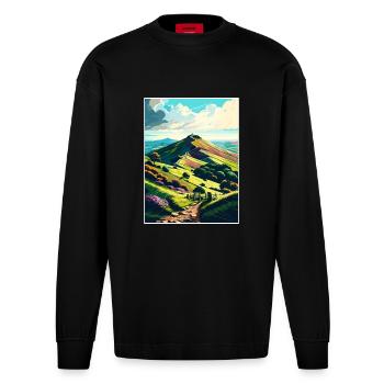 Malvern Hills Aonb Reise Poster Postkarte Malerei - Heavyweight Oversized Organic Langarmshirt Made in EU - SOLID BLACK - Vorne