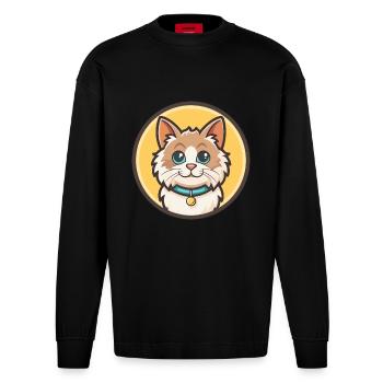 Angora turc Chat Race Dessin animé Kawaii Animal Pet - Manches longues bio épais oversize fabriqué en UE - SOLID BLACK - Devant