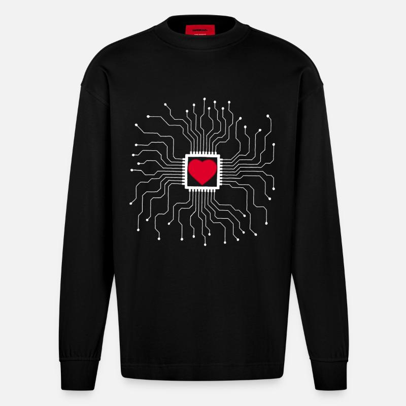 Le coeur est une machine - Manches longues bio épais oversize fabriqué en UE - SOLID BLACK