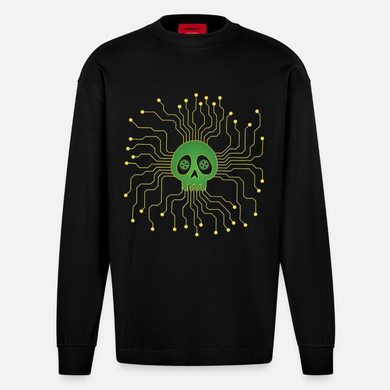 Crâne microprocesseur - Manches longues bio épais oversize fabriqué en UE - SOLID BLACK