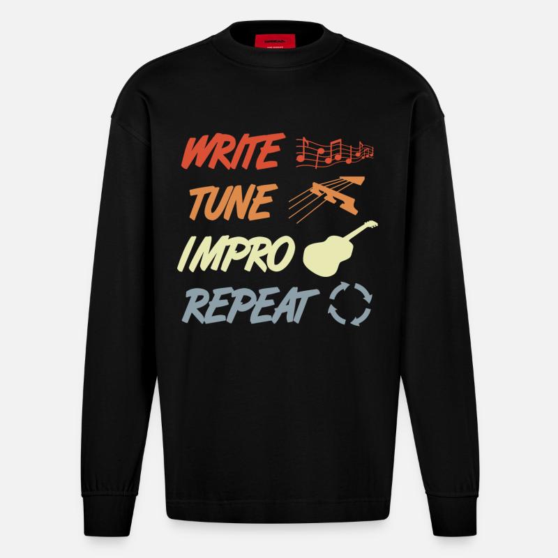 Routine de guitariste drôle - Manches longues bio épais oversize fabriqué en UE - SOLID BLACK