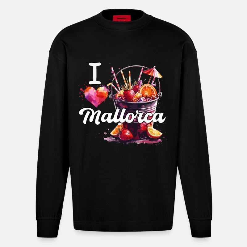 Ich liebe Mallorca Geschenk - Heavyweight Oversized Organic Langarmshirt Made in EU - SOLID BLACK