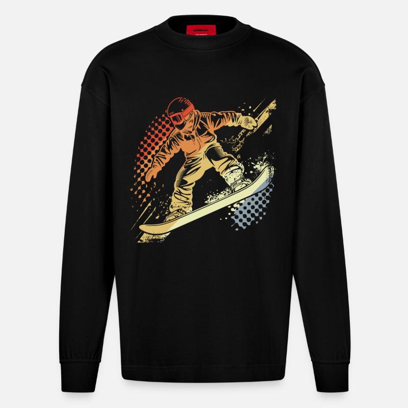 Snowboarder Grafik Retro - Heavyweight Oversized Organic Langarmshirt Made in EU - SOLID BLACK