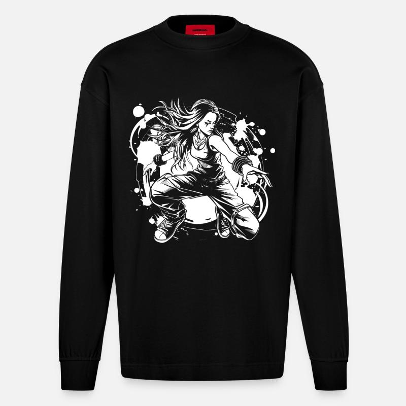 Breakdancer Mädchen - Heavyweight Oversized Organic Langarmshirt Made in EU - SOLID BLACK