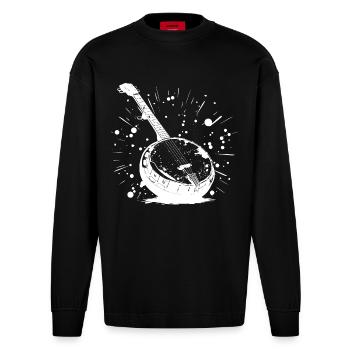 Cartoon Banjo - Heavyweight Oversized Organic Longsleeve Shirt Made in EU - SOLID BLACK - Front