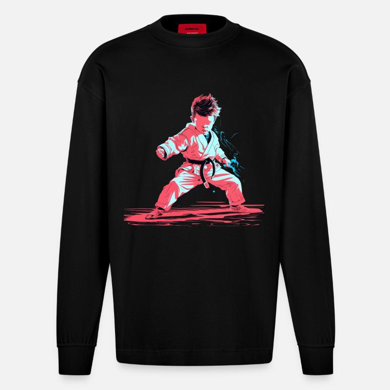Karaté Garçon Synthwave - Manches longues bio épais oversize fabriqué en UE - SOLID BLACK
