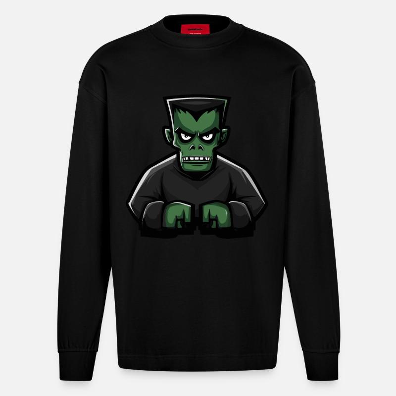 Zombie Comic Halloween - Heavyweight Oversized Organic Langarmshirt Made in EU - SOLID BLACK