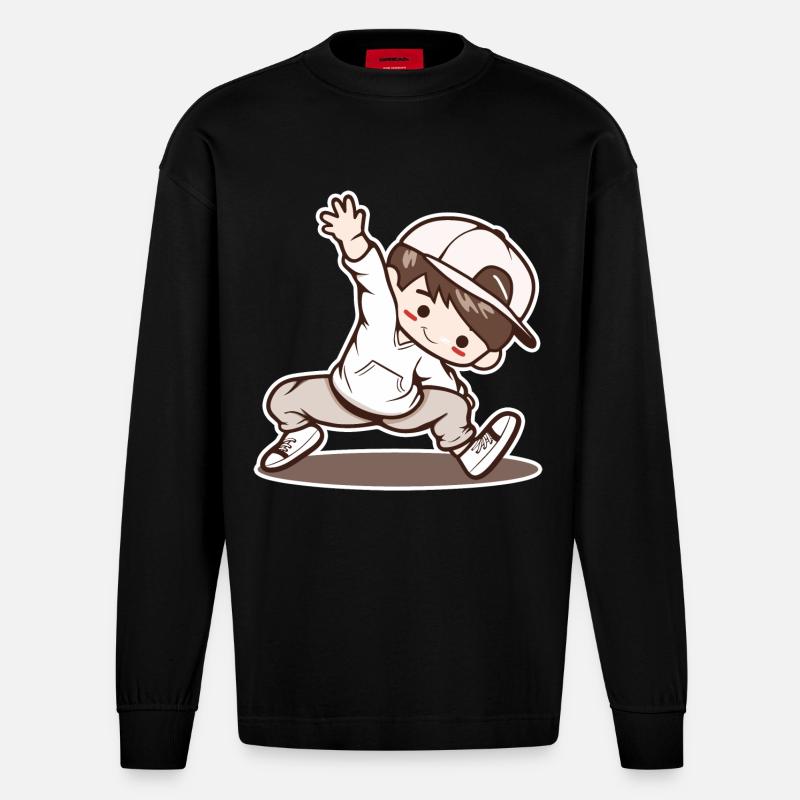 Kleiner Breakdancing Junge - Heavyweight Oversized Organic Langarmshirt Made in EU - SOLID BLACK