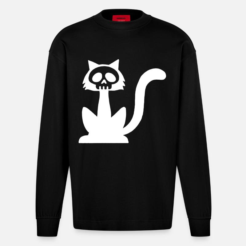 Weißer Katzenschädel - Heavyweight Oversized Organic Langarmshirt Made in EU - SOLID BLACK