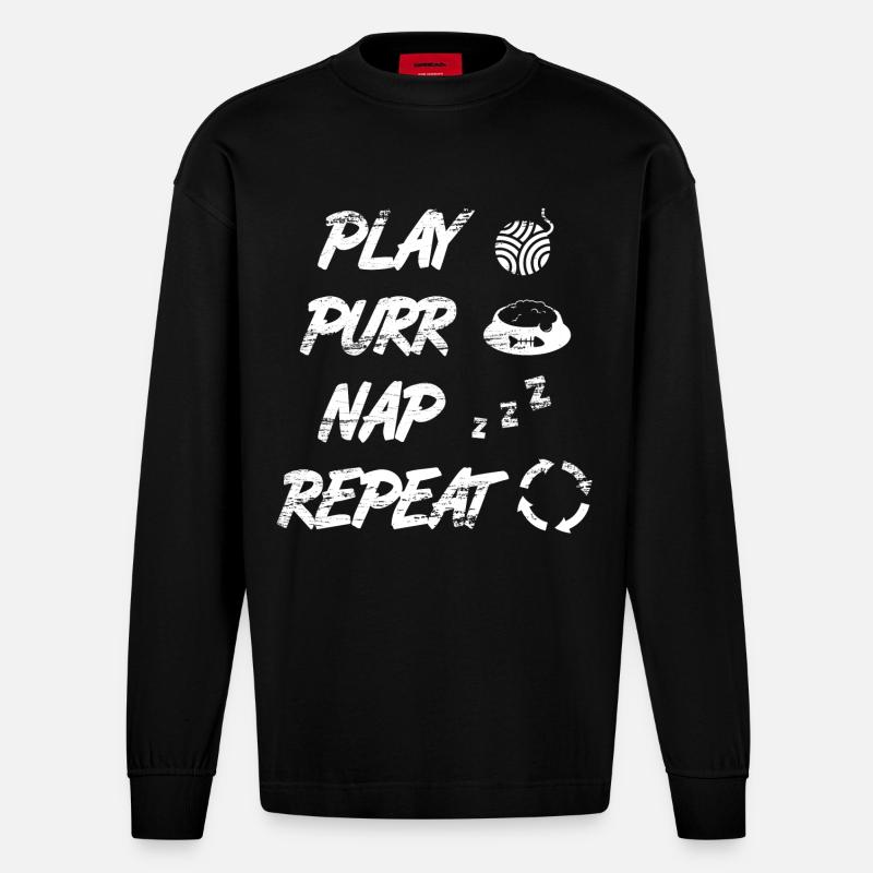 Routine quotidienne du chat - Manches longues bio épais oversize fabriqué en UE - SOLID BLACK