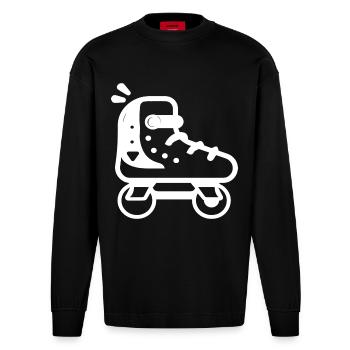 Rollschuhe Cartoon Stil - Heavyweight Oversized Organic Langarmshirt Made in EU - SOLID BLACK - Vorne