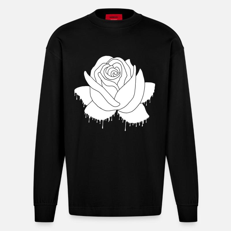 Graffiti d'une rose blanche - Manches longues bio épais oversize fabriqué en UE - SOLID BLACK