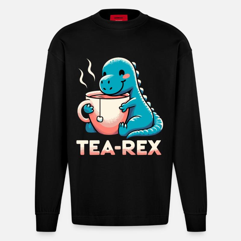 Tee Rex Tee-Rex Teetrinker Geschenk - Heavyweight Oversized Organic Langarmshirt Made in EU - SOLID BLACK