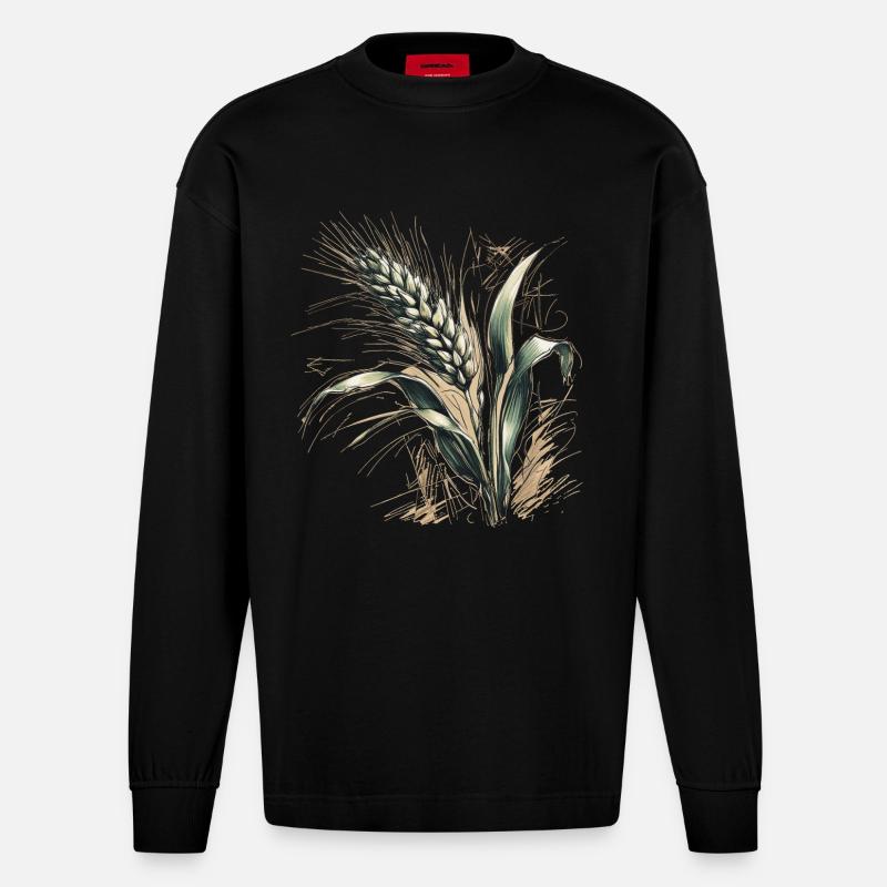 Eine Weizen-Ähre - Heavyweight Oversized Organic Langarmshirt Made in EU - SOLID BLACK