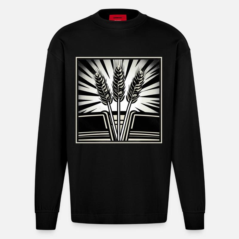 3 Ähren Getreide Weizen - Heavyweight Oversized Organic Langarmshirt Made in EU - SOLID BLACK