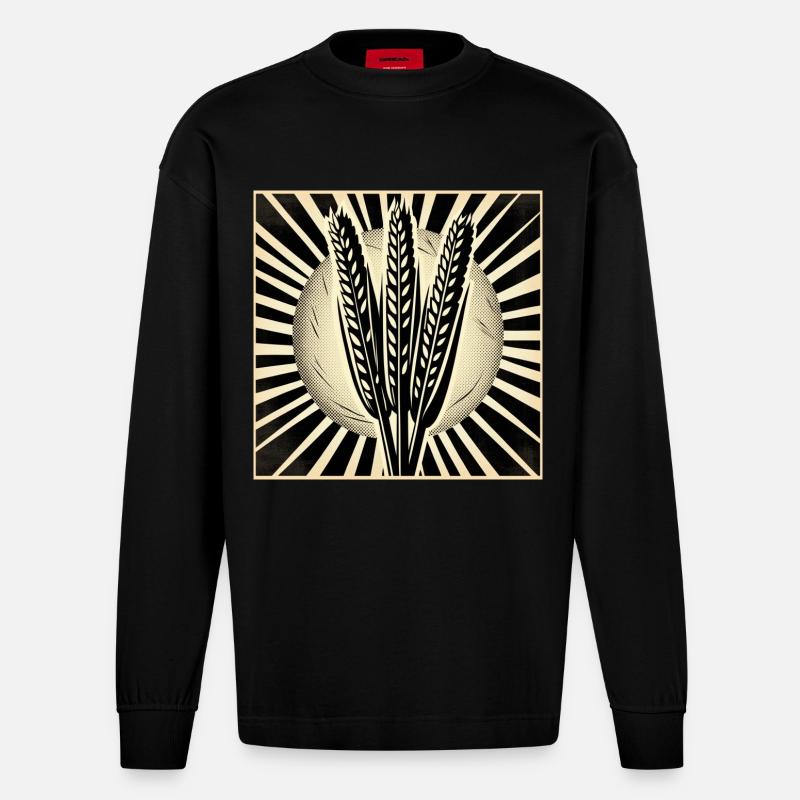 3 Getreide Ähren Weizen - Heavyweight Oversized Organic Langarmshirt Made in EU - SOLID BLACK