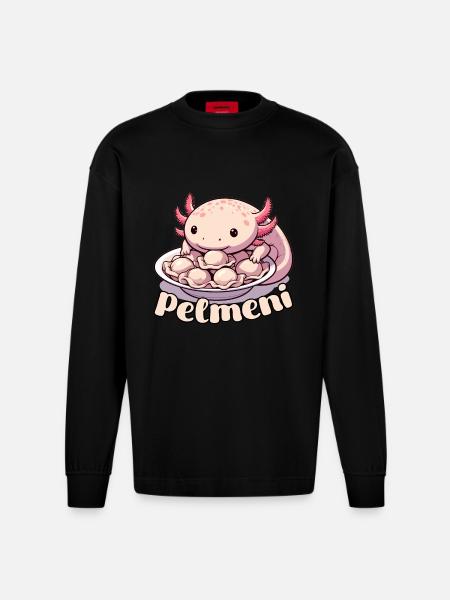 Axolotl Pelmeni Cute Gift - Heavyweight Oversized Organic Longsleeve Shirt Made in EU - SOLID BLACK