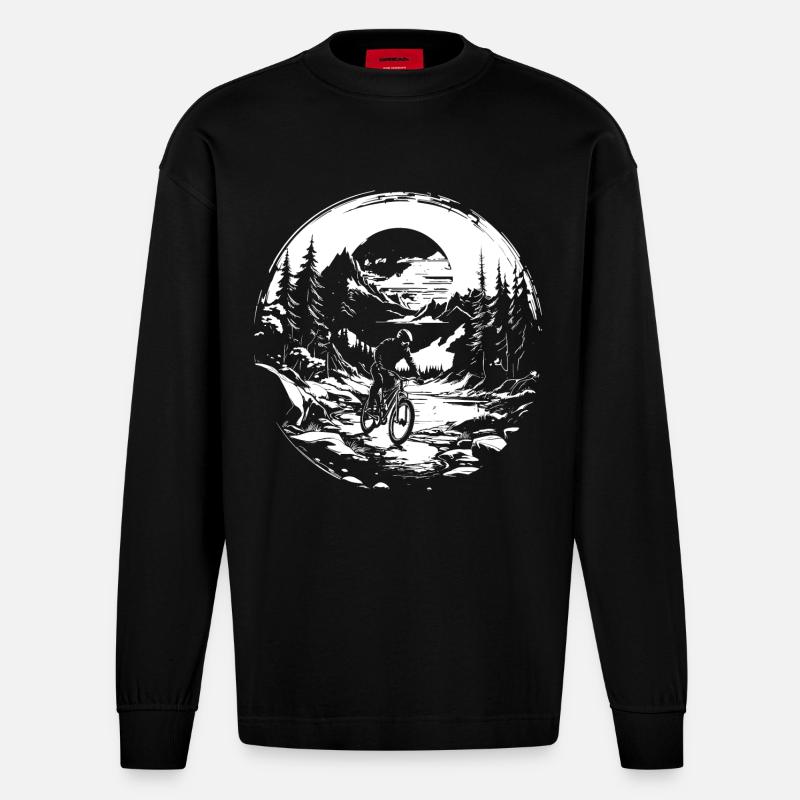 Mountainbiker Grafik - Heavyweight Oversized Organic Langarmshirt Made in EU - SOLID BLACK