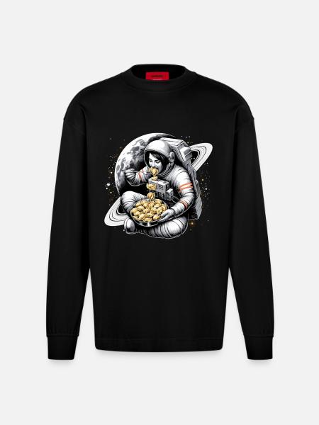 Astronaut Astronaut Pelmeni Delicious Gift - Heavyweight Oversized Organic Longsleeve Shirt Made in EU - SOLID BLACK
