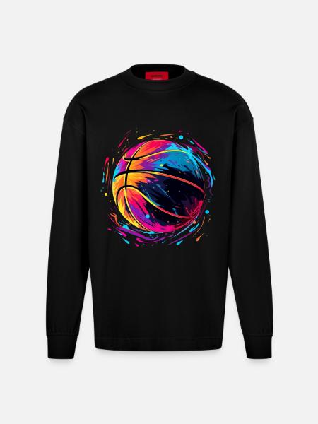 Retro Basketball Vaporwave - Heavyweight Oversized Organic Longsleeve Shirt Made in EU - SOLID BLACK