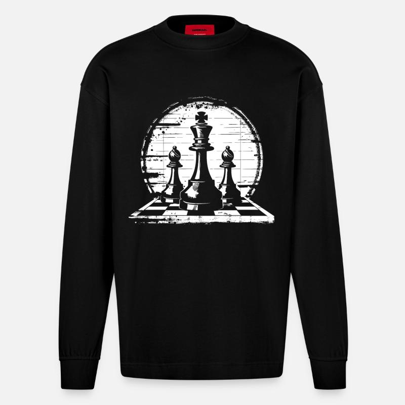 Graphiques de pièces d’échecs - Manches longues bio épais oversize fabriqué en UE - SOLID BLACK