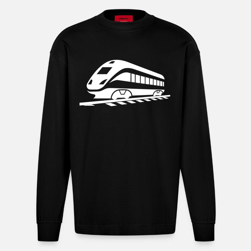 Eisenbahn Zeichnung - Heavyweight Oversized Organic Langarmshirt Made in EU - SOLID BLACK